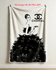 Chanel Feather Gown Fashion Illustration Flannel Sofa Throw Blanket IMG_6768